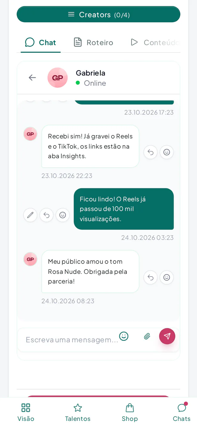 Painel de uma campanha de influenciadores na Creatify com os influenciadores contratados e o status de cada um