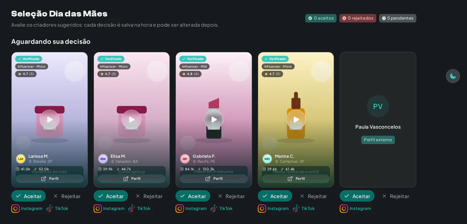 Página de aprovação de criadores sugeridos, aberta por link sem login