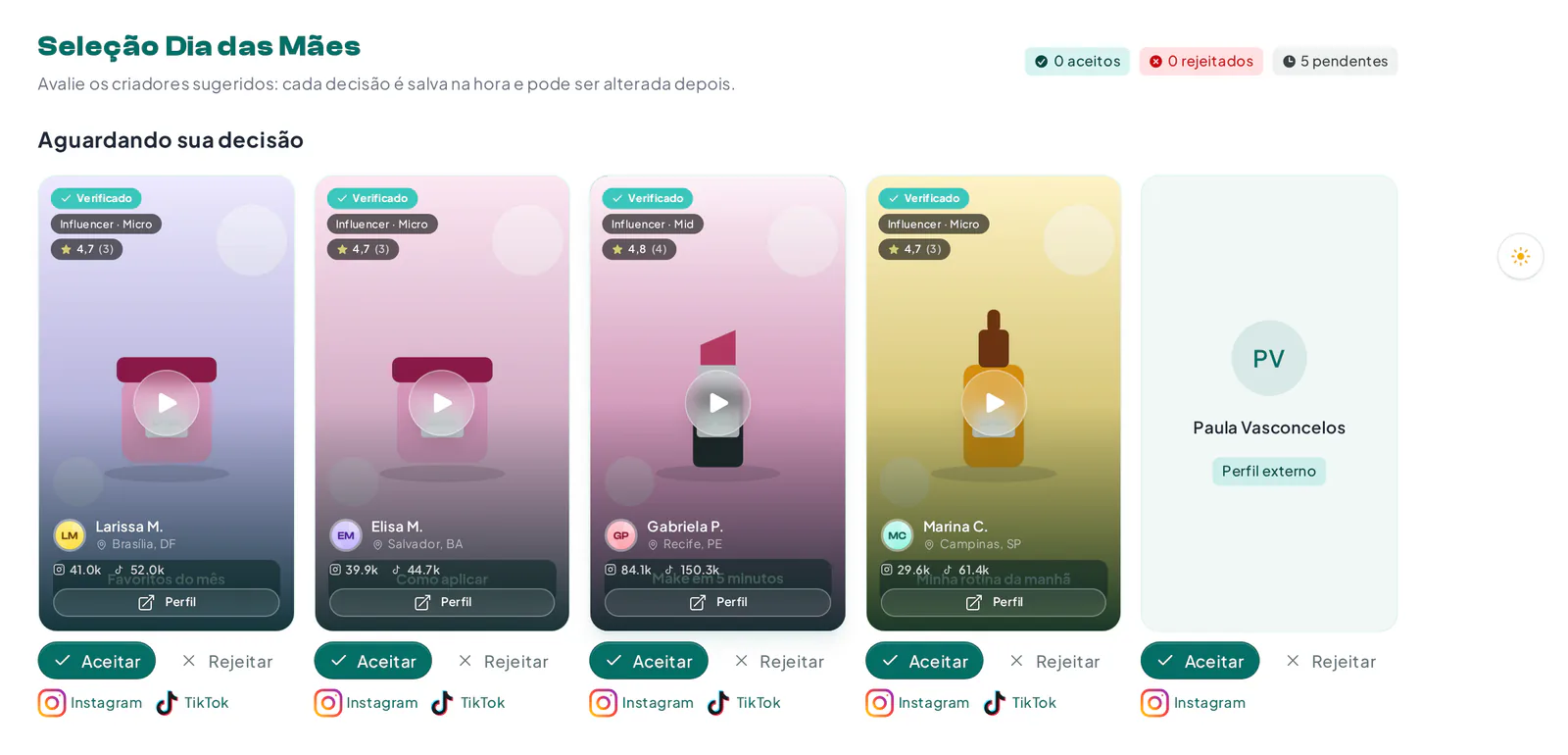 Página de aprovação de criadores sugeridos, aberta por link sem login