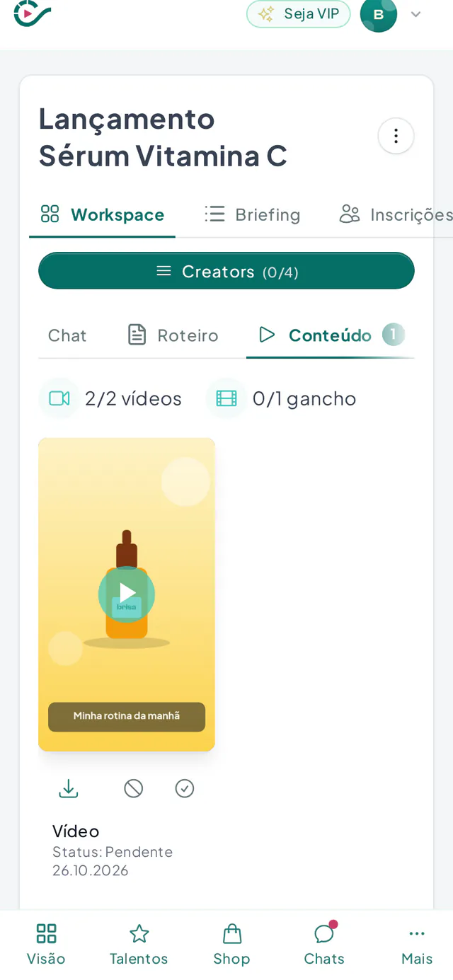Aba de conteúdo com um vídeo aguardando aprovação e as opções de aprovar ou recusar