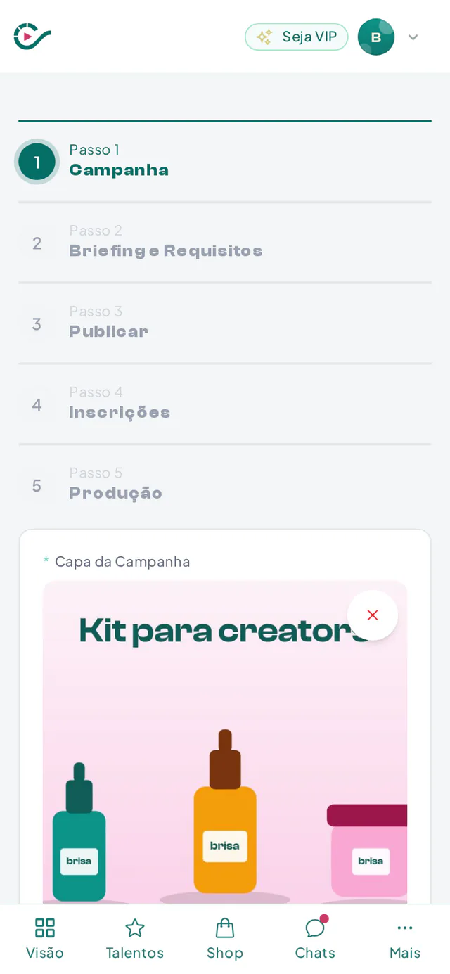 Assistente de campanha UGC com a opção Permuta selecionada e o campo de valor do produto